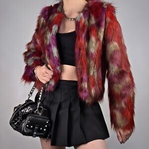 Unif Multicolor Faux Fur Cropped Jacket Festival